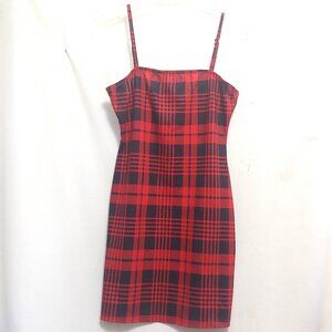 SHEIN Red/Black Tartan Plaid Sheath Short Dress w/Adjustable Spaghetti Straps
